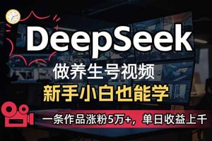 小白用DeepSeek做养生号，一条作品涨粉5万+，单日收益上千