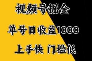 视频号掘金，单号日收益1000+，门槛低，容易上手。