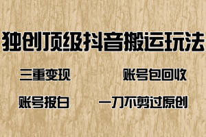 抖音短剧纯搬运玩法,三重变现,账号包回收,账号报白一刀不剪过原创