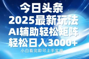 今日头条2025最新玩法,思路简单,复制粘贴,AI辅助,轻松矩阵日入3000+