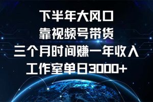 下半年风口项目，靠视频号带货三个月时间赚一年收入，工作室单日3000+