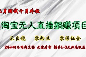 淘宝无人直播最新玩法，九月测试十月外放，不出镜零粉丝零保证金，24小…