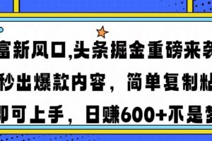 财富新风口,头条掘金重磅来袭AI秒出爆款内容简单复制粘贴即可上手，日…