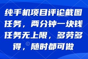 纯手机项目评论截图任务，两分钟一块钱 任务无上限多劳多得，随时随地…