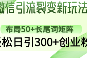 微信引流裂变新玩法:布局50+长尾词矩阵,轻松日引300+创业粉