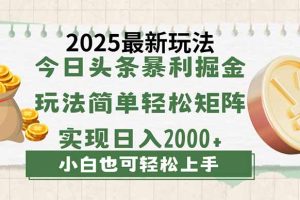 今日头条2025最新玩法,思路简单,复制粘贴,轻松实现矩阵日入2000+