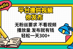 平台提供视频 你发布 无粉丝要求 不看视频播放量 发布就有钱 轻松一天300+