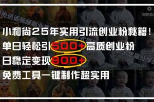 小和尚2025年实用引流秘籍！单日轻松引500+高质量创业粉，日变现800+，…