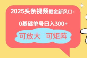 2025头条视频掘金新风口：0基础日入300+，可放大，可矩阵