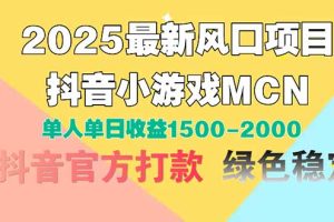 2025最新风口项目 抖音小游戏MCN 单人单日收益1500-2000+
