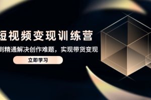 AI短视频变现训练营，从入门到精通解决创作难题，实现带货变现