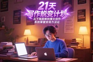 21天写作蜕变计划，从下笔困难到爆文创作，系统掌握变现方法论