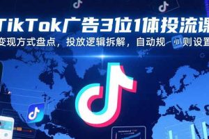 TikTok广告3位1体投流课,变现方式盘点,投放逻辑拆解,自动规则设置