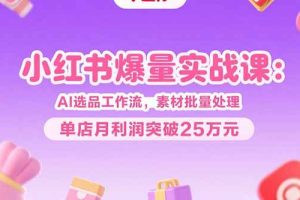 小红书爆量实战课:AI选品工作流,素材批量处理,单店月利润突破25万元