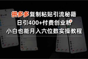 拼多多复制粘贴引流秘籍,日引400+付费创业粉,小白也能月入六位数实操…