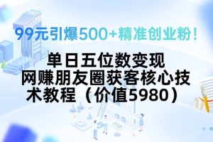 99元引爆500+精准创业粉！单日五位数变现，网赚朋友圈获客核心技术教程…