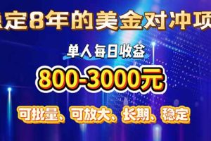 稳定8年的美金对冲创业项目，单人每日收益800-3000，小众暴力项目
