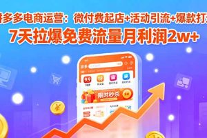 拼多多电商运营:微付费起店+活动引流+爆款打造 7天拉爆免费流量月利润2w+