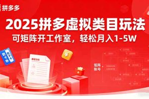 2025拼多多虚拟类目玩法，可矩阵开工作室，轻松月入1-5W