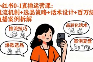 小红书0-1直播运营课：推流机制+选品策略+话术设计+百万级直播案例拆解