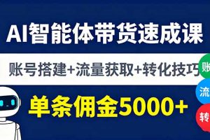 AI智能体带货速成课，账号搭建+流量获取+转化技巧，单条佣金5000+
