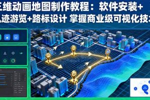 三维动画地图制作教程：软件安装+轨迹游览+路标设计 掌握商业级可视化技术