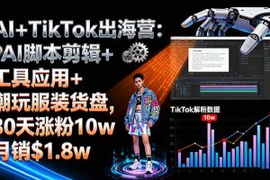 AI+TikTok出海营:AI脚本剪辑+工具应用+潮玩服装货盘,30天涨粉10w月销$1.8w