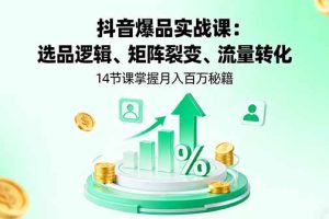抖音爆品实战课：选品逻辑、矩阵裂变、流量转化，14节课掌握月入百万秘籍