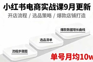 小红书电商实战课9月更新，开店流程/选品策略/爆款店铺打造，单号月均10w+