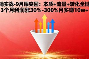 营销实战-9月突围课:本质+流量+转化全链路 3个月利润涨30%-300%月多赚10w+
