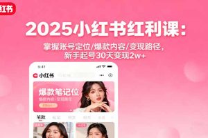 2025小红书红利课：掌握账号定位/爆款内容/变现路径，新手起号30天变现2w+