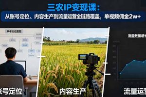 三农IP变现课:从账号定位、内容生产到流量运营全链路覆盖,单视频佣金2w+