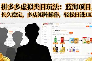 拼多多虚拟类目玩法，蓝海项目，长久稳定，多店矩阵操作，轻松日进1K+