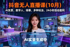 抖音无人直播课(10月)，AI实景、数字人、绿幕、多种玩法、24小时自动盈利