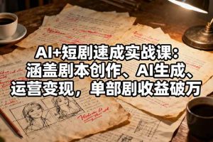 AI+短剧速成实战课：涵盖剧本创作、AI生成、运营变现，单部剧收益破万