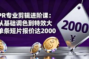 PR专业剪辑进阶课：从基础调色到特效大片的进阶技能，单条短片报价达2000
