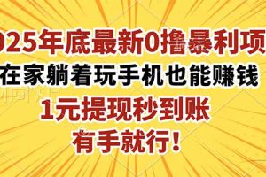 2025年底最新0撸暴利项目，在家也能躺赚，1元秒提现，有手就行！