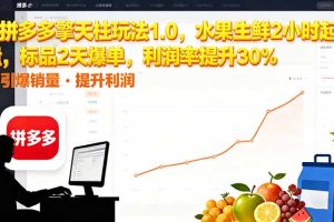 拼多多 擎天柱玩法1.0，水果生鲜2小时起量，标品2天爆单，利润率提升30%