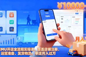 TEMU开店全流程实操课，覆盖店铺注册、运营准备、发货物流，单店月入过万