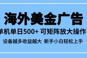 最新蓝海市场，海外美金广告，单设备500+，矩阵放大操作，设备越多收益…