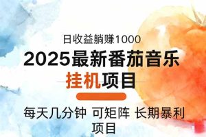 2025年最新番茄音乐人挂机项目，每天几分钟，月入1000＋，可矩阵，一台…