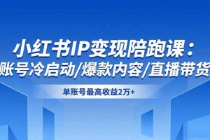 小红书IP变现陪跑课：账号冷启动/爆款内容/直播带货，单账号最高收益2万+
