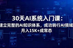 30天AI系统入门课：建立完整的AI知识体系，成功转行AI领域,月入15K+成常态