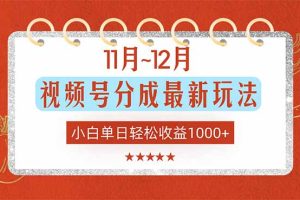 11月~12月视频号分成最新玩法，小白单日轻松收益1000+