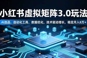 小红书虚拟矩阵3.0玩法，AI选品、自动化工具、数据优化，技术驱动增长，稳定月入8万+