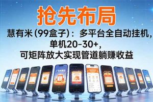 【抢先布局】慧有米（99盒子）：多平台全自动挂机，单机20-30+，可矩阵放大实现管道躺赚收益