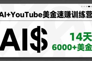 AI+YouTube美金速赚训练营，AI量产、爆款公式、急速变现、独家视野，14天创收6000+美金
