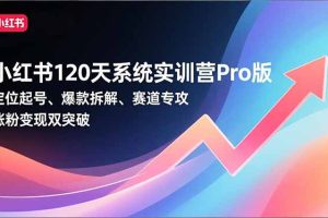 小红书120天系统实训营Pro版，定位起号、爆款拆解、赛道专攻，实现涨粉变现双突破