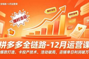 拼多多全链路-12月运营课，爆款打造、卡投产技术、活动破局，店铺单日利润破万