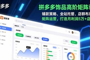 拼多多饰品高阶矩阵课，铺款策略、全站托管、店群布局，矩阵运营，打造月利润5万+店铺